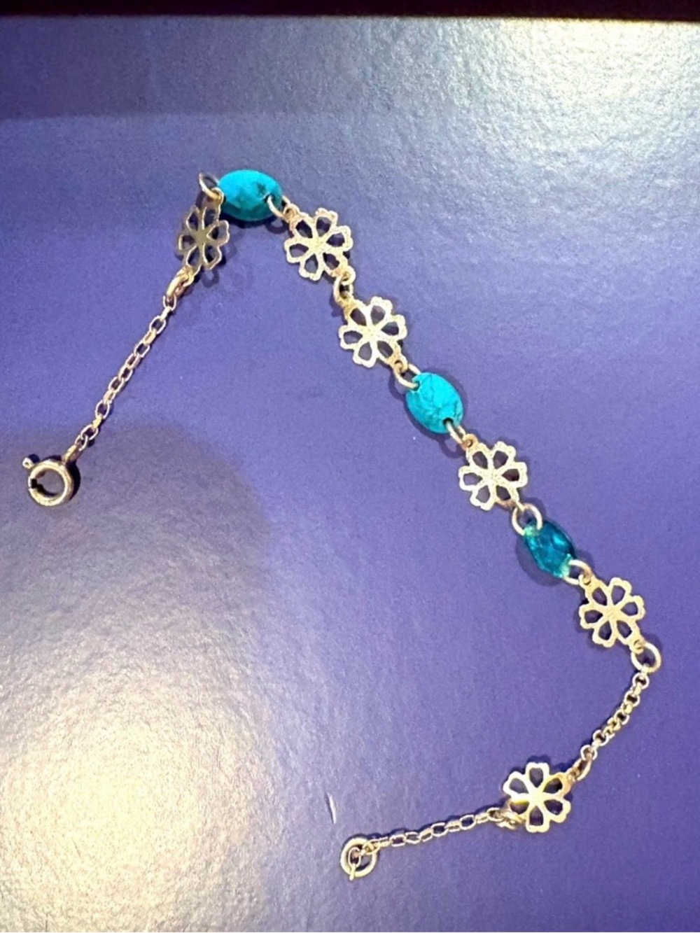 Delicate Turquoise Flower Link Bracelet - Women Jewelry